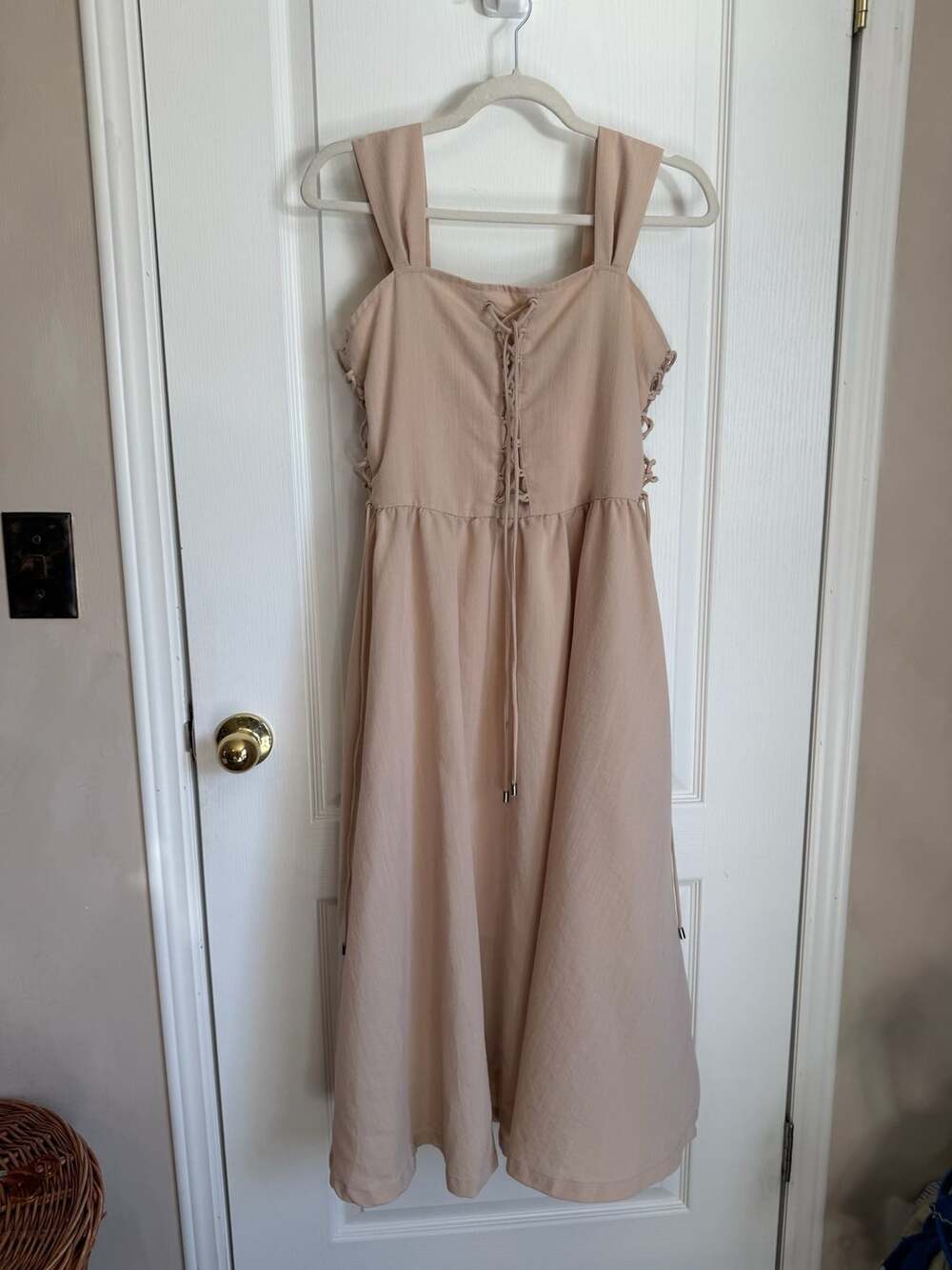 Lace-Up Midi Dress Beige